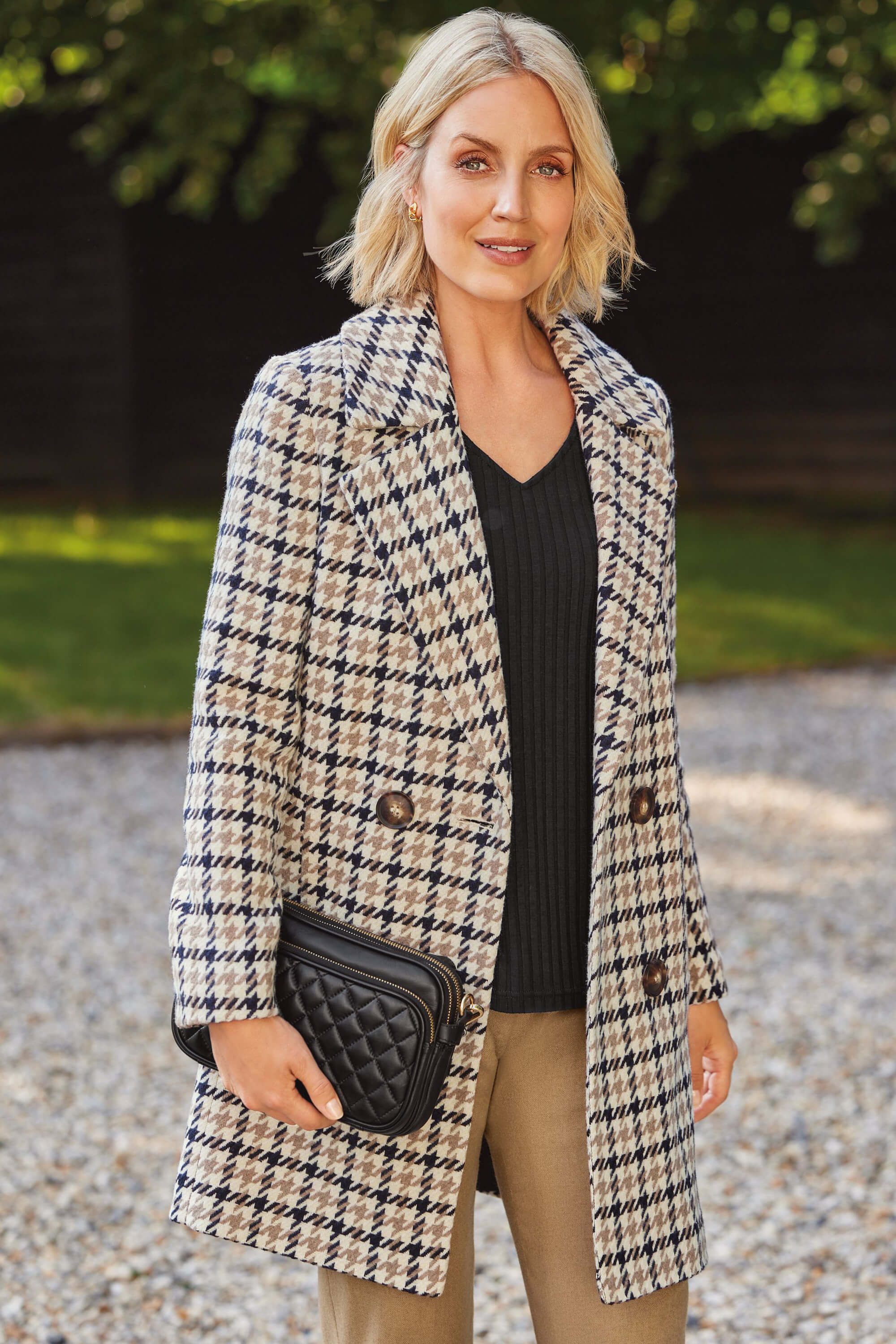 Women s Checked coat Taupe 14 by Cotswold Collections