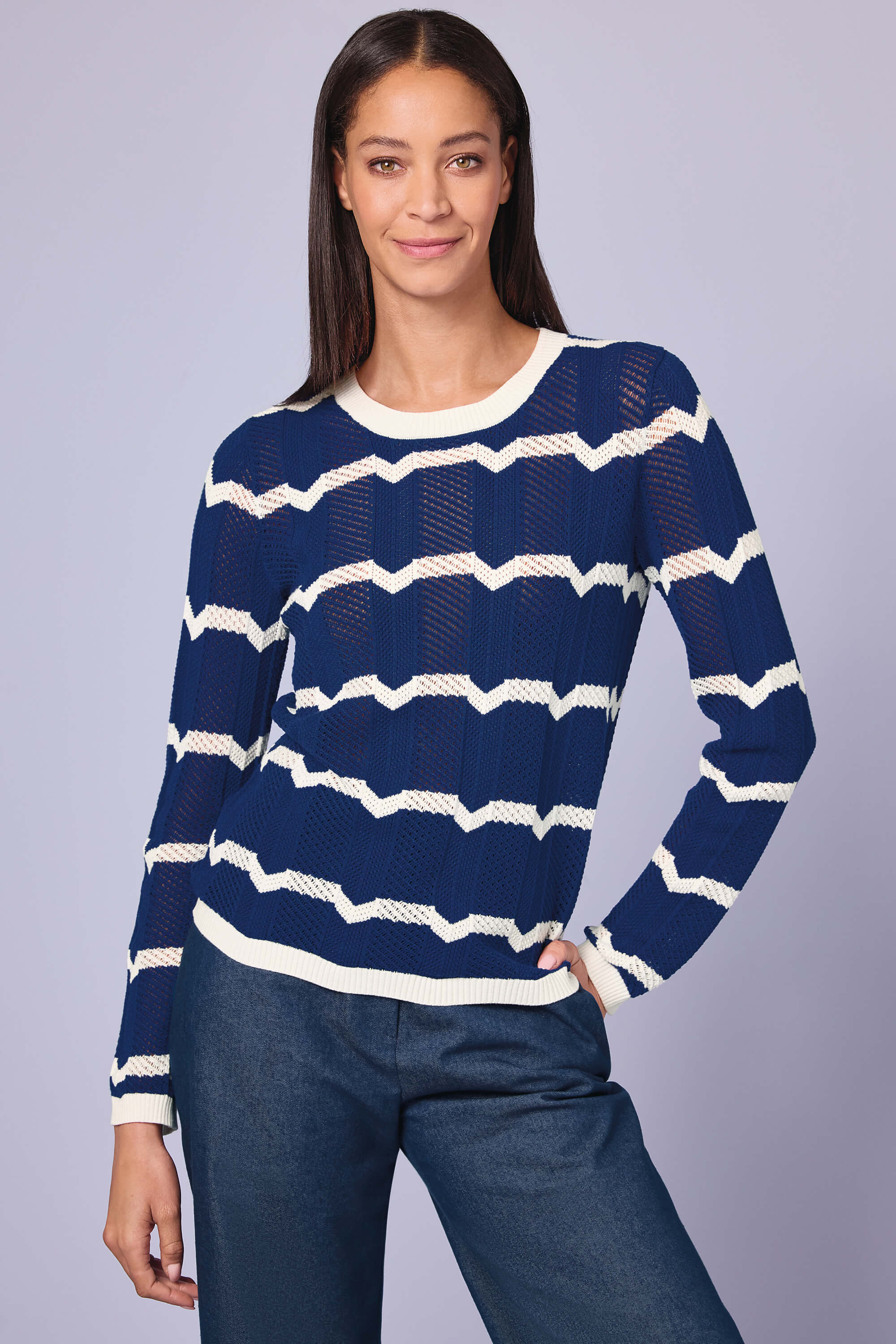 Buy Zig zag stripe jumper JO107 Tops Cotswold Collections